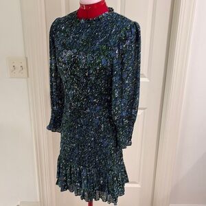 Veronica Beard Blue and Green Long Sleeve Dress